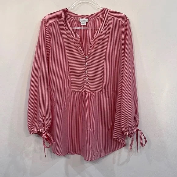 Liz Claiborne || Woman red and white striped blouse size large - Picture 1 of 9